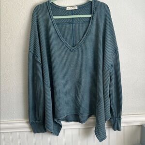We The Free Waffle Weave Blue Knit Top